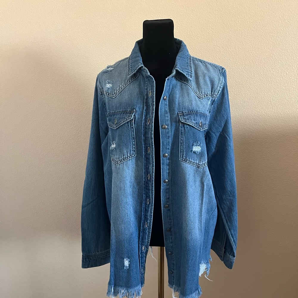 Blue Distressed Denim Jacket
